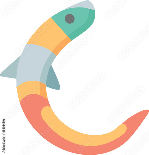 A minimalist icon of a hagfish in its primitive form, a graphic of unique creatures, marine life, and simplicity. Perfect for scientific or educational themes.