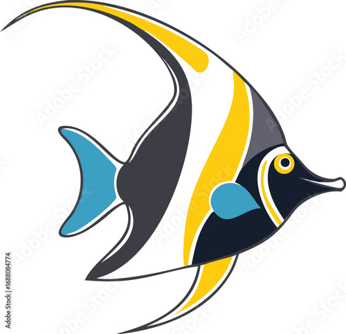 An icon of a Moorish idol with a black and white pattern, representing elegance, marine life, and tropical beauty. Ideal for aquariums, nature, and water-related projects.