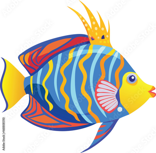 An icon of a queen angelfish with a crown pattern, a graphic of elegance, marine life, and royalty. Ideal for aquariums, nature, and luxurious themes.