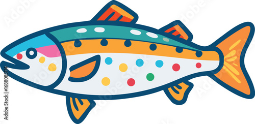 An icon of a rainbow trout with colorful spots, representing freshwater fish, fishing, and vibrancy. Perfect for fishing, nature, or outdoor themes.