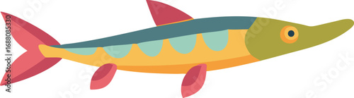 An icon of a simple pike as an elongated predator, representing freshwater fish, fishing, and power. Ideal for fishing or nature-related projects.