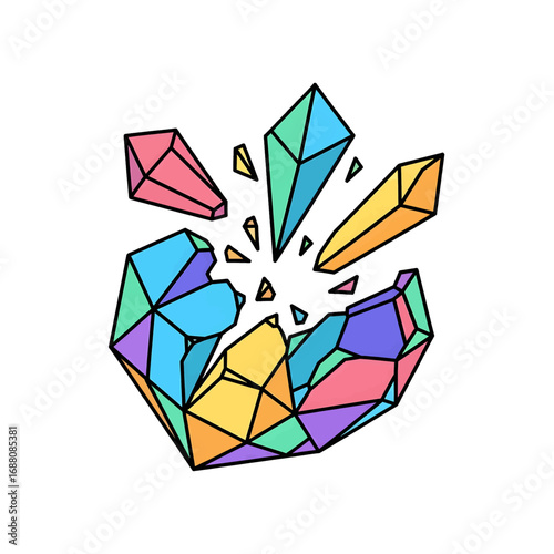 Wallpaper Mural Colorful Geometric Crystal Explosion with Polygon Fragments and Black Outlines Isolated on White Background Torontodigital.ca