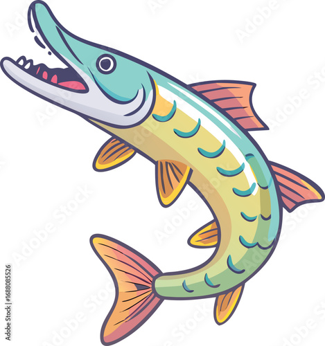 An icon of a sweet muskie with a large, friendly appearance, symbolizing freshwater fish, fishing, and a gentle nature. Ideal for fishing or nature-related projects.