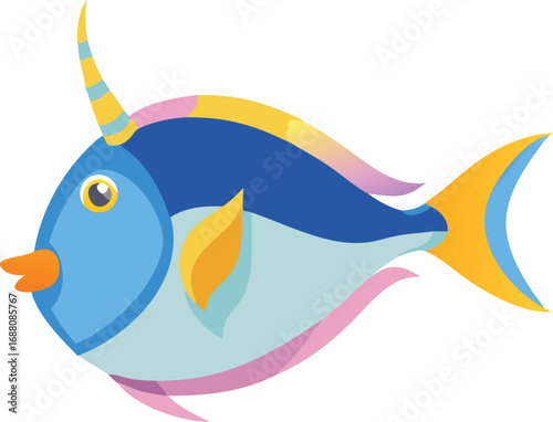 An icon of a unicornfish with a horn-like protrusion, a graphic of unique features, marine life, and fantasy. Ideal for ocean, nature, or imaginative themes.