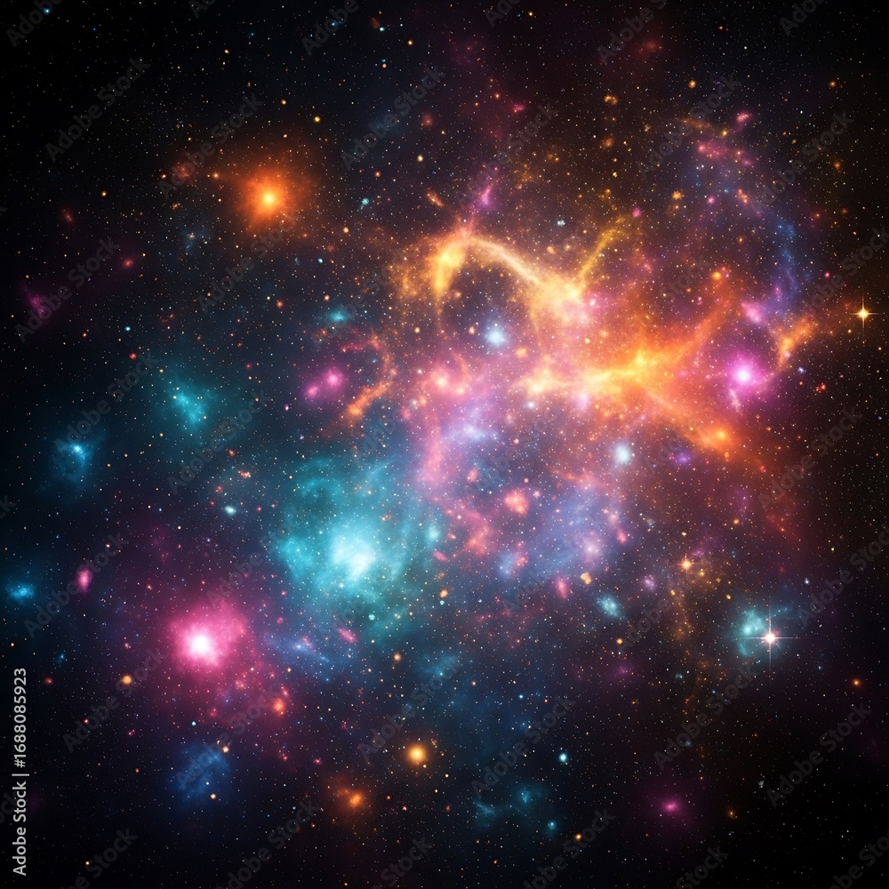 Fototapeta premium Cosmic Nebulae Formation and Radiant Starburst Patterns in Deep Space Scenery Composition