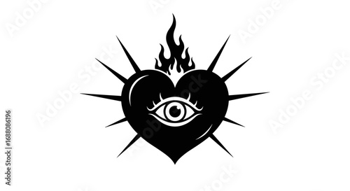 Sacred heart symbolism and mystical interpretations of the eye of providence within a fiery embrace
