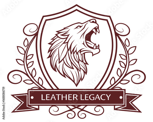 Leather legacy logo featuring a wolf head inside a shield