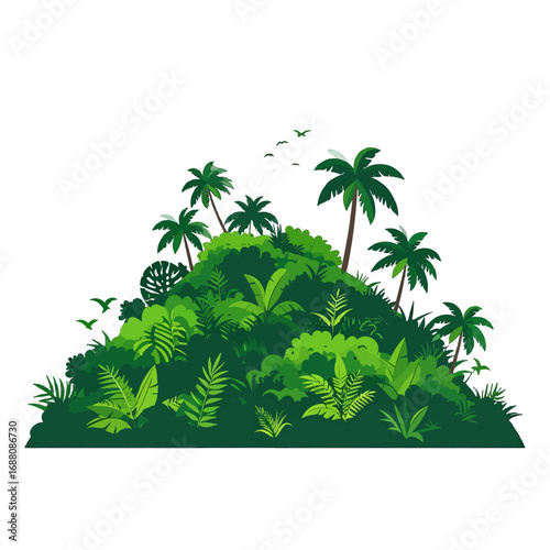 Wallpaper Mural Lush Green Pixelated Island with Palm Trees and Exotic Flora Against a White Background Tropical Paradise Torontodigital.ca