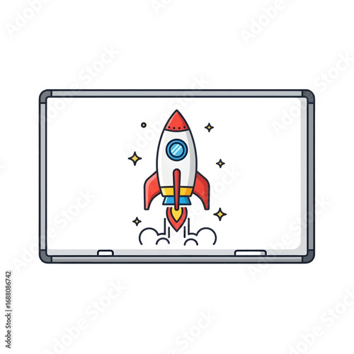 Wallpaper Mural Pixel Art Rocket Launching on Whiteboard with Sparkles Against Clean Background for Stock Illustration in Retro Style and Vibrant Colors Torontodigital.ca