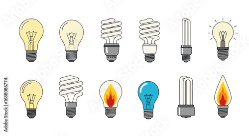 Collection of diverse light bulbs illustrating different technologies and shapes for lighting solutions