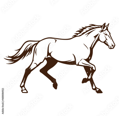 Running horse silhouette vector illustration in brown color on white background