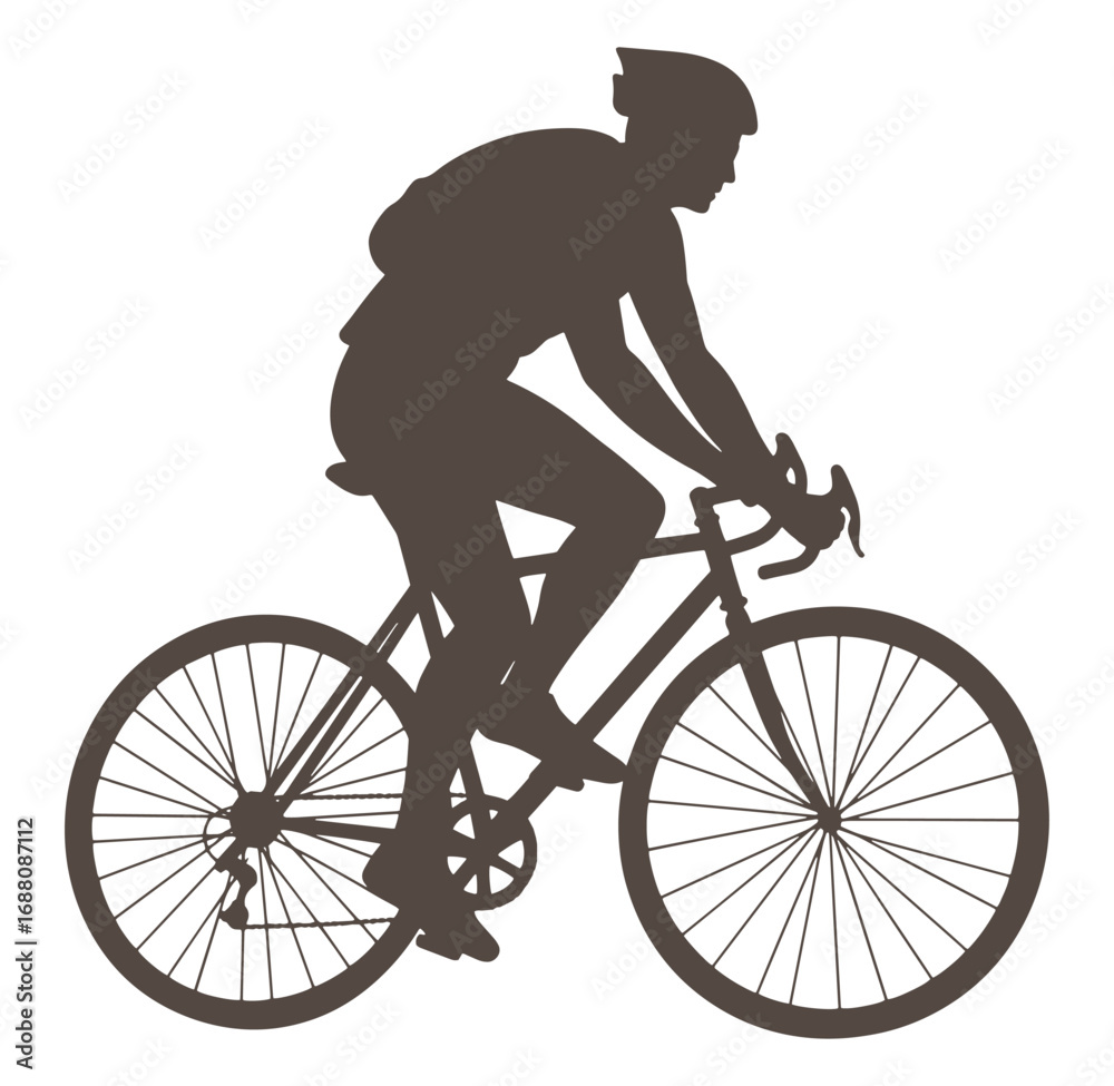 Fototapeta premium Silhouette of a cyclist riding a road bike showing motion and speed on a white background