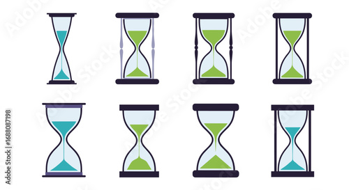 Collection of various sand timers illustrating different time intervals and styles