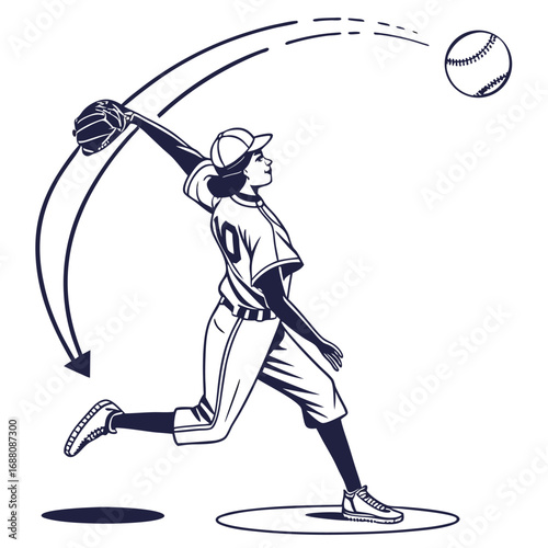 A vector art illustration of a soccer player in a graceful, arcing throw, a dynamic graphic that captures fluidity, precision, and skill. Ideal for sports training materials or posters.