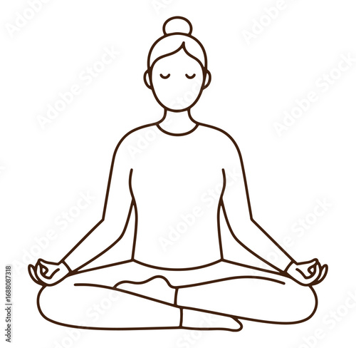 Simple line drawing of a woman meditating in lotus position for mindfulness and wellness