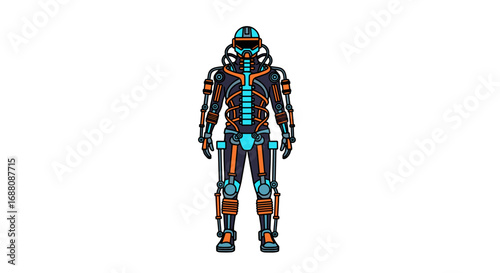 Futuristic combat armor suit with advanced life support system and enhanced mobility features