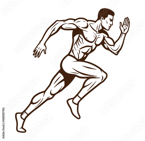Vector illustration of a muscular male sprinter running at full speed ahead