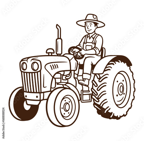 Vintage farmer driving a tractor in a field agriculture farming illustration vector graphics