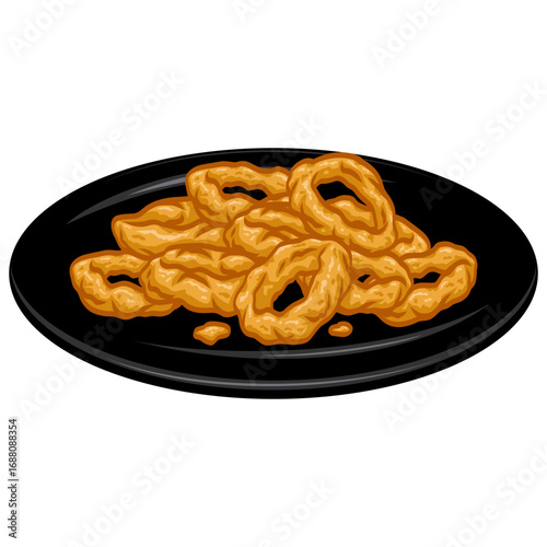 Fried Onion Rings on Plate Illustration Vector