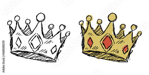 Grunge sketch handdrawn king crown vector for royalty, power, and authority. This rough, hand-drawn look is great for illustrating a king, a leader, or a royal theme.