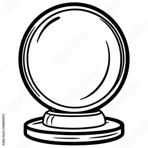 Simple black and white illustration of a crystal ball on a stand