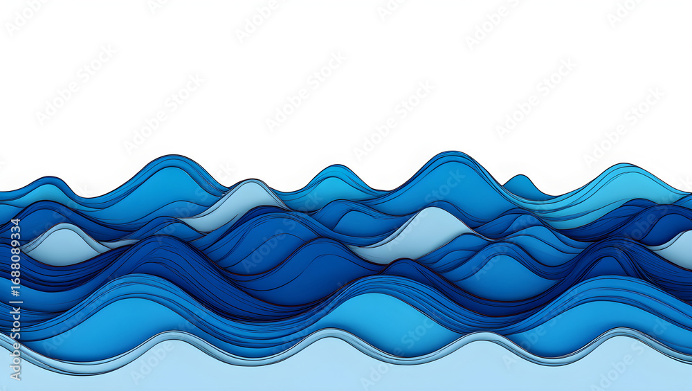 Fototapeta premium Abstract blue ocean waves layered paper cut style water