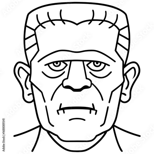 Stylized line art portrait of frankenstein s monster