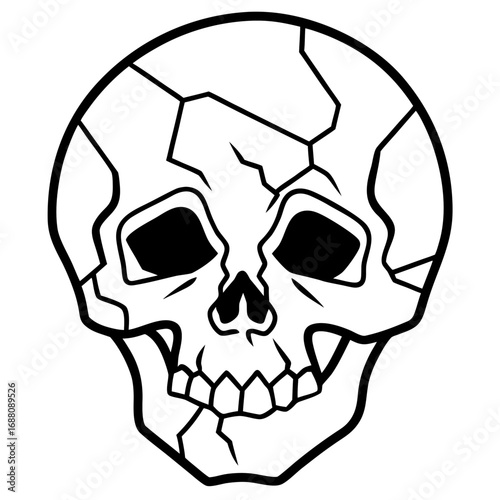 Cracked human skull illustration black and white