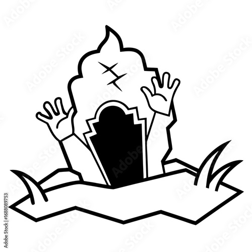 Zombie rising from a grave with open hands