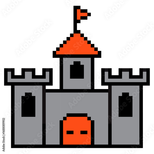 Pixel castle icon vector for history, fantasy, and medieval themes. This simple, retro, 8-bit style is great for apps, websites, or games with a creative and nostalgic feel.