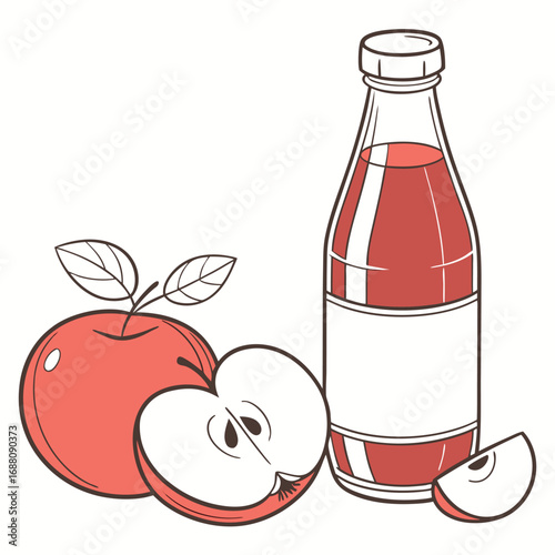 A vector art illustration of a bottle of apple juice, representing freshness, fruit drinks, and healthy beverages. Great for food and wellness projects.