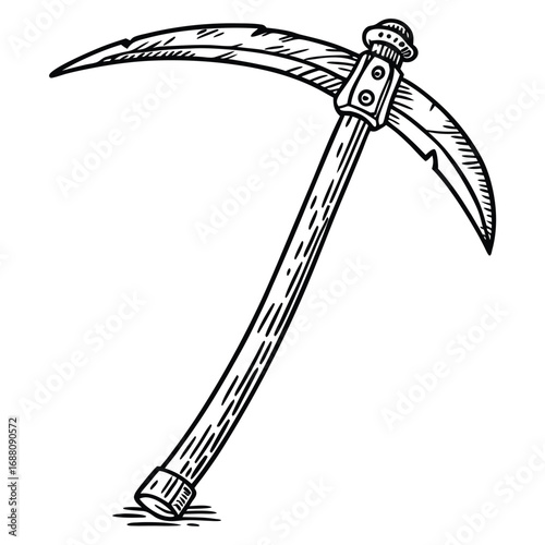 Grim Reaper Scythe Tool with Wooden Handle and Metal Blade death weapon