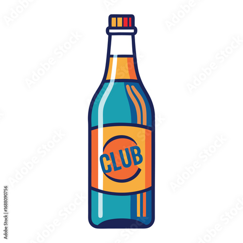 A vector art illustration of a bottle of club soda, representing carbonated water, simplicity, and mixers. Perfect for beverage menus or cocktail graphics.