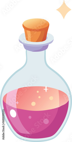 A vector art illustration of a bottle of shimmering potion, symbolizing magic, fantasy, and mystical concoctions. Perfect for fantasy art, games, or imaginative themes.