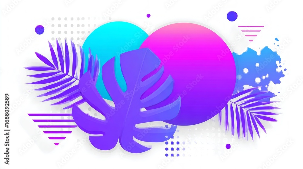 Fototapeta premium Colorful Abstract Background with Shapes and Tropical Elements