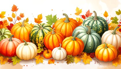 Autumn harvest bounty, colorful pumpkins