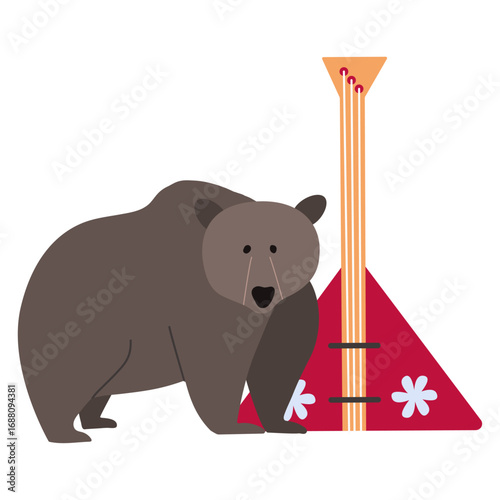 Bear and Balalaika, Traditional Russian Symbols Vector Illustration