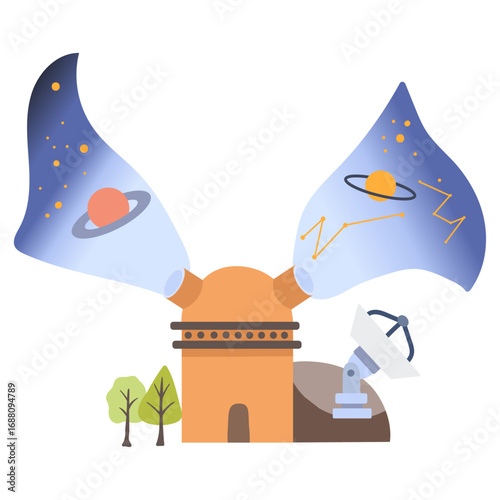 Discovering planets and constellations through an observatory telescope