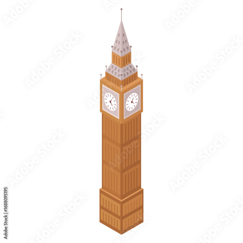 Grand European Landmark Clock Tower in Isometric Vector Style for Travel and Design Concepts
