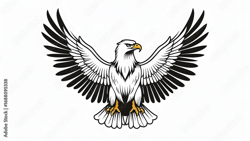 Obraz premium Vector illustration of eagle tattoo, sharp clean lines, bold symmetrical wings