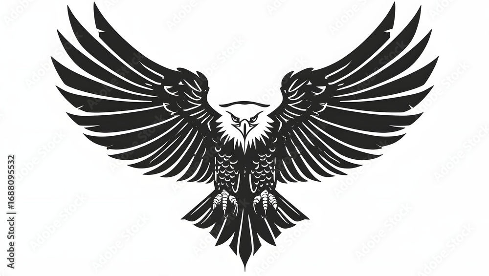 Obraz premium Vector illustration of eagle tattoo, sharp clean lines, bold symmetrical wings