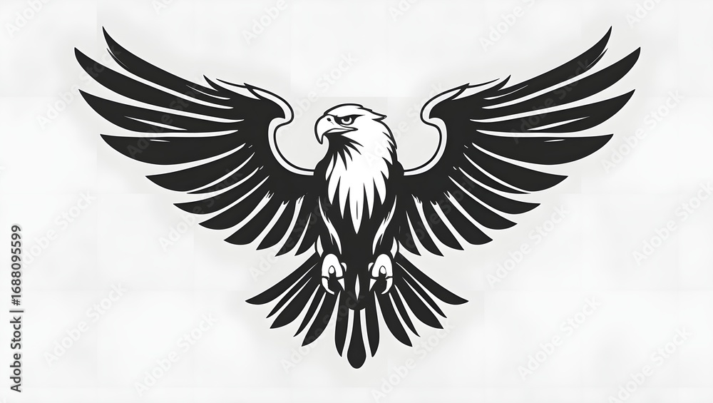 Obraz premium Vector illustration of eagle tattoo, sharp clean lines, bold symmetrical wings