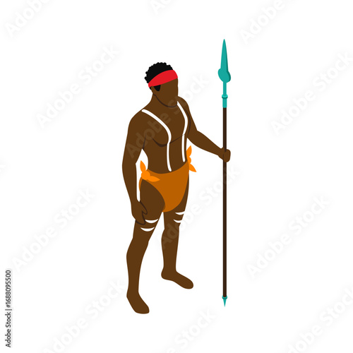 Indigenous Australian warrior with spear, tribal attire, cultural representation