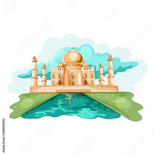 Magnificent Taj Mahal Illustration with Reflection in Water
