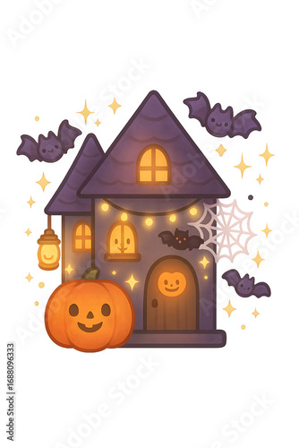 Kawaii Haunted House PNG | Chibi Halloween House with Pumpkins & Bats