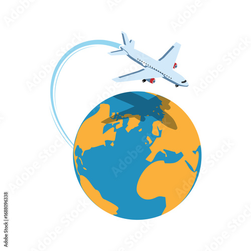 Airplane Traveling Around the World Illustration