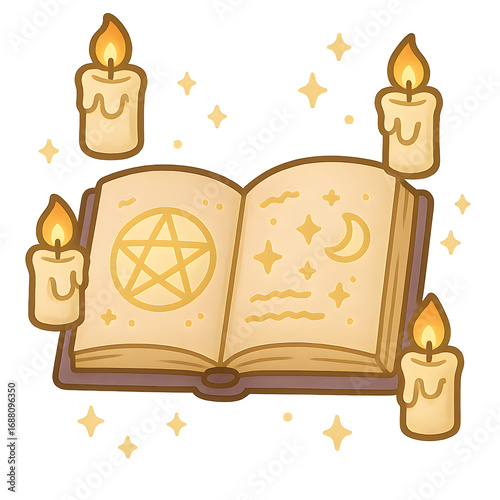 Kawaii Halloween Spell Book PNG | Chibi Magic Book with Floating Candles