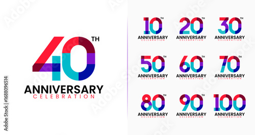 Geometric number anniversary logo. Birthday symbol with overlap colorful shape and modern concept for age celebration. Years vector illustration
