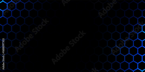 Abstract background hexagon blue of futuristic surface with light rays and shadows cyberpunk. fluorescent background for tech. Eps10