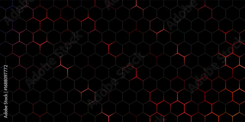 Vector illustrations of Bright glowing purple and blue hexagonal network pattern digital hi tech background. Eps10